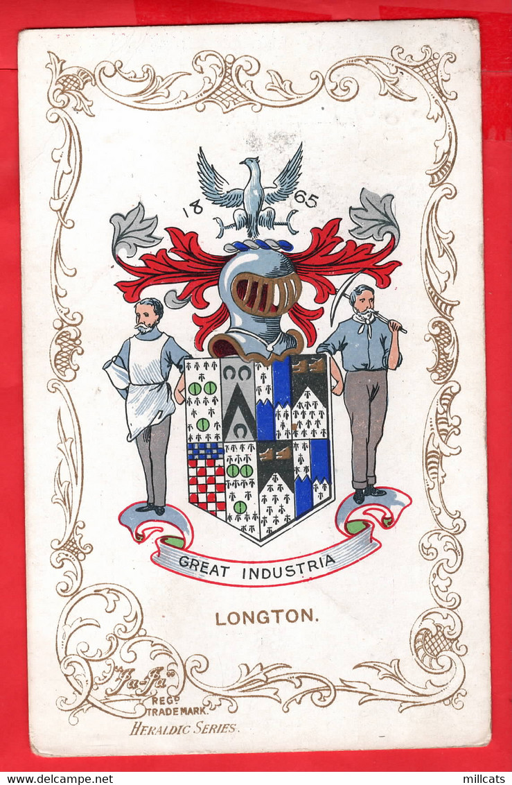 STAFFORDSHIRE    STOKE ON TRENT  LONGTON  COAT OF ARMS  HERALDRY  HERALDIC    JA JA SERIES Pu 1906 - Stoke-on-Trent