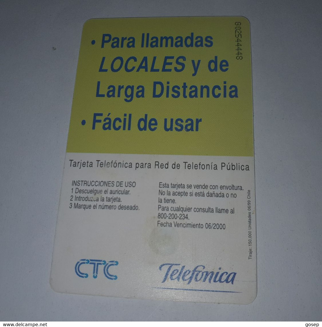 Chile-(cl-tlf-01)-nueva Tarjeta-(65)-($1.000)-(G02544448)-(6/1999)-(look Out Side)-used Card+1card Prepiad Free - Chili