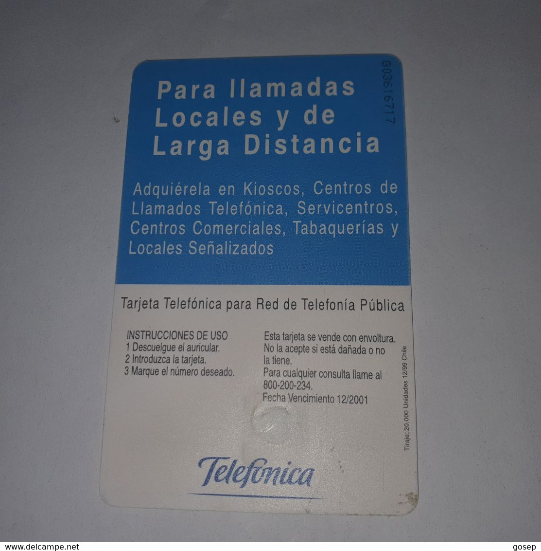 Chile-(cl-tlf-011)-araucarias-(71)-($5.000)-(G03616717)-(12/1999)-(tirage-20.000)-used Card+1card Prepiad Free - Chili