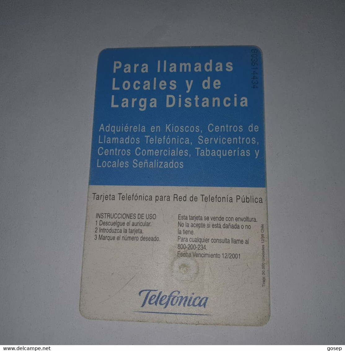 Chile-(cl-tlf-011)-araucarias-(72)-($5.000)-(G03614434)-(12/1999)-(tirage-20.000)-used Card+1card Prepiad Free - Chile