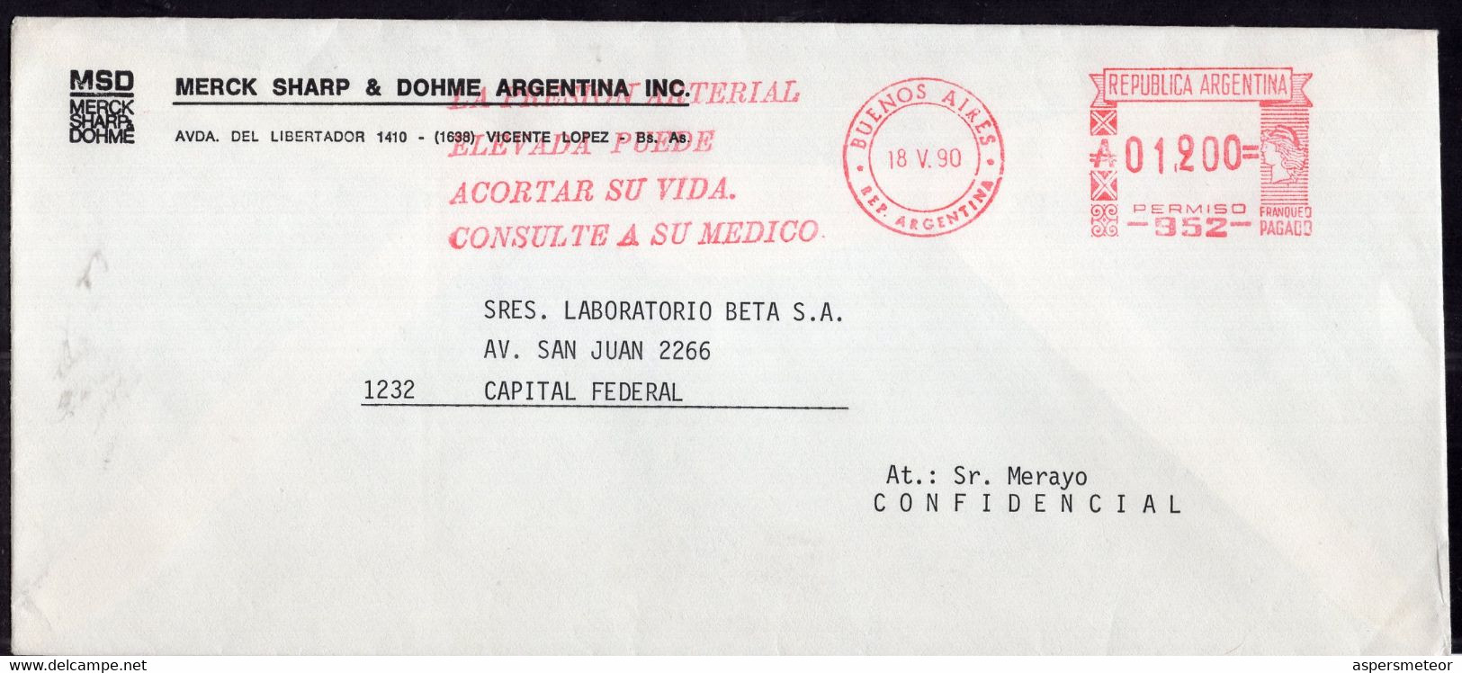 Argentina - 1990 - Lettre - Cachet Spécial - Affranchissement Mécanique - Merck Sharp & Dohme - A1RR2 - Cartas & Documentos