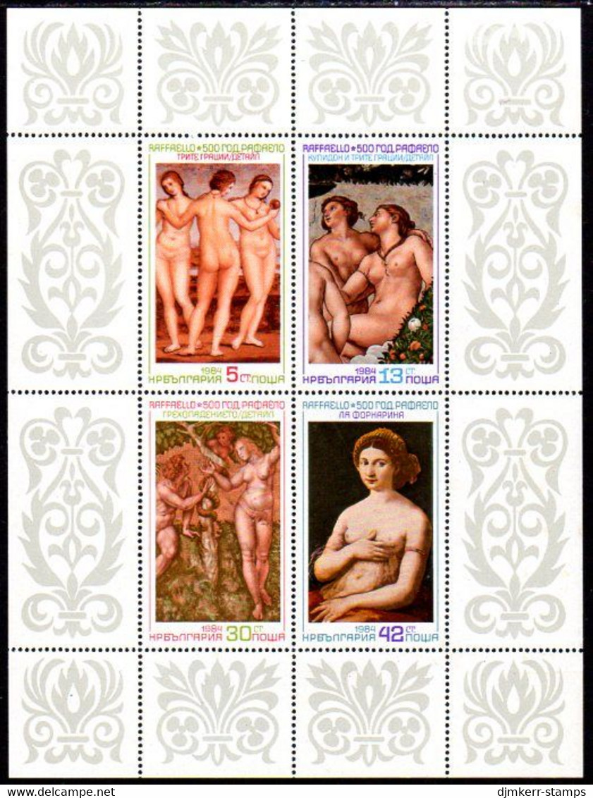 BULGARIA 1984 Raphael 500th Anniversary Sheetlet MNH / **.  Michel 3324-27 Kb - Blocks & Sheetlets