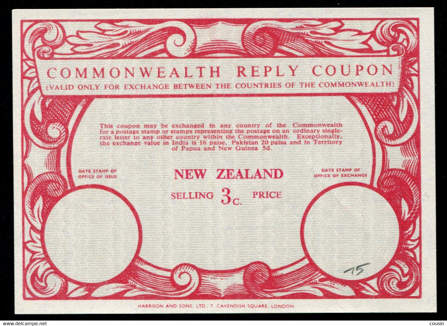 NEW ZEALAND / NOUVELLE ZÉLANDE    Pays = 27,5  Commonwealth Reply Coupon / Coupon Réponse Régime Britannique - Entiers Postaux