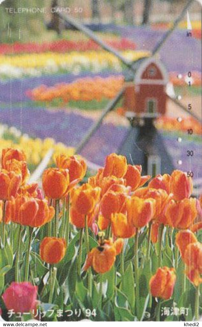Télécarte JAPON / 110-011  - MOULIN & Fleur Tulipe - MILL & Tulip Flower JAPAN Phonecard - MÜHLE -  188 - Landscapes