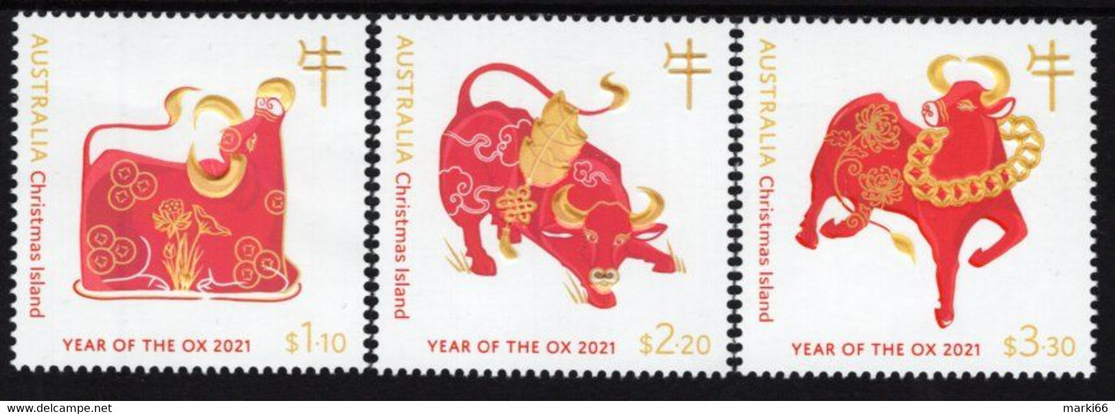 Australia - Christmas Island - 2021 - Lunar New Year Of The Ox - Mint Stamp Set With Varnish, Embossing And Hologram - Christmas Island
