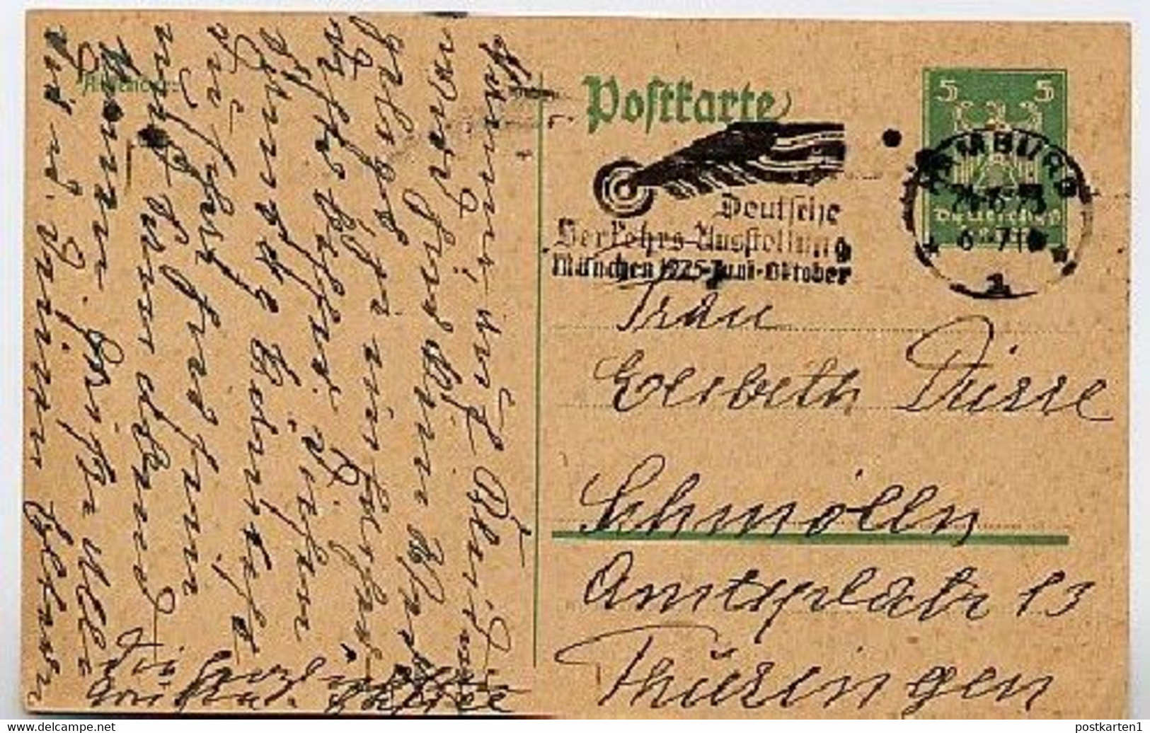 Sost. VERKEHRSAUSSTELLUNG MÜNCHEN 1925 Auf Postkarte DR  P156 - Frankeermachines