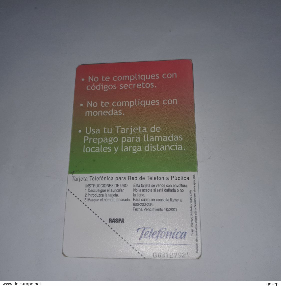 Chile-(cl-tlf-010)-usala Siempre-(86)-($2.000)-(G03127921)-(10/1999)-(600.000)-used Card+1card Prepiad Free - Chile