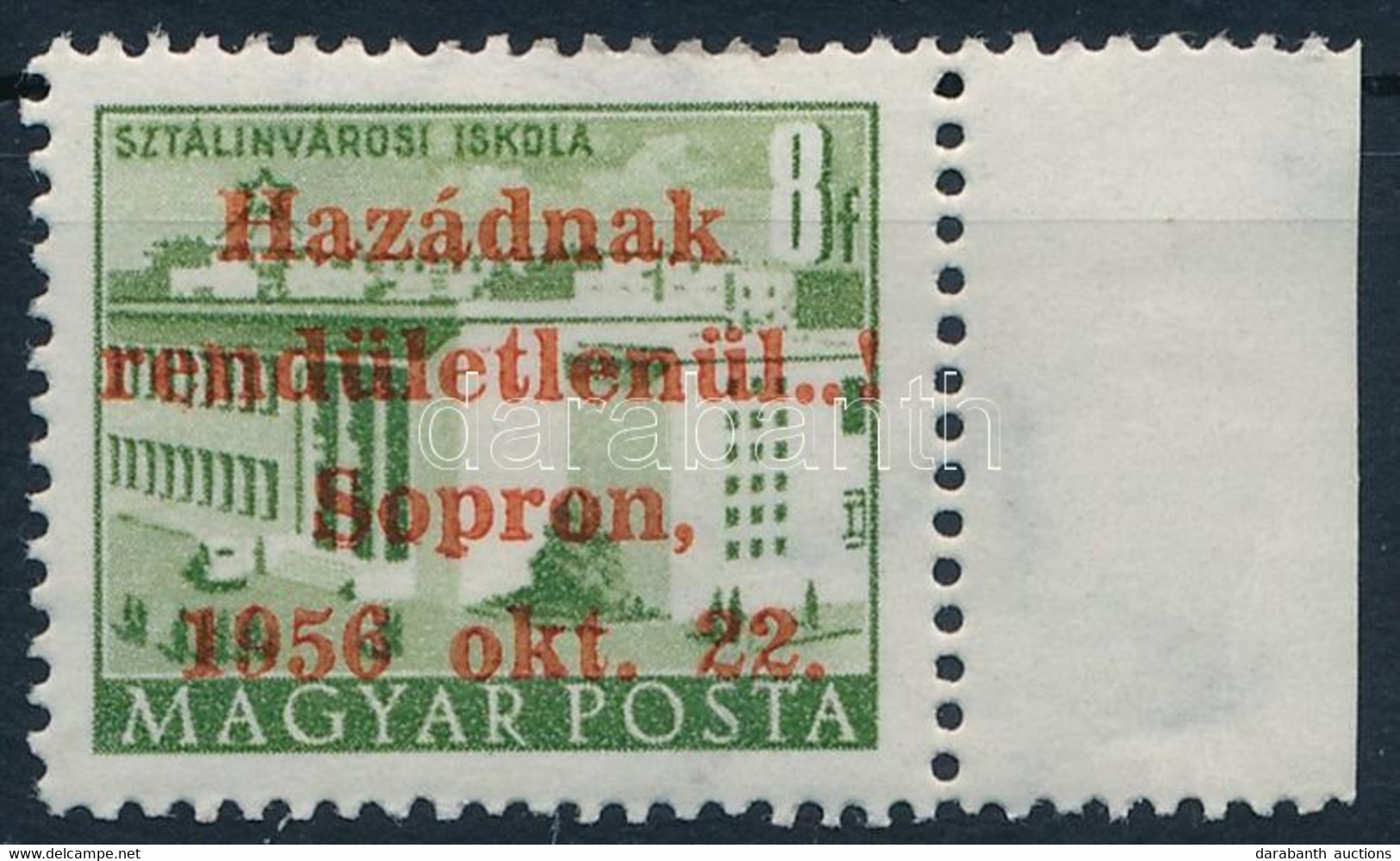 * 1956 Soproni Felülnyomás 8f (1. Sz.) ívszéli Bélyeg MF Garanciajelzéssel (**120.000) - Other & Unclassified