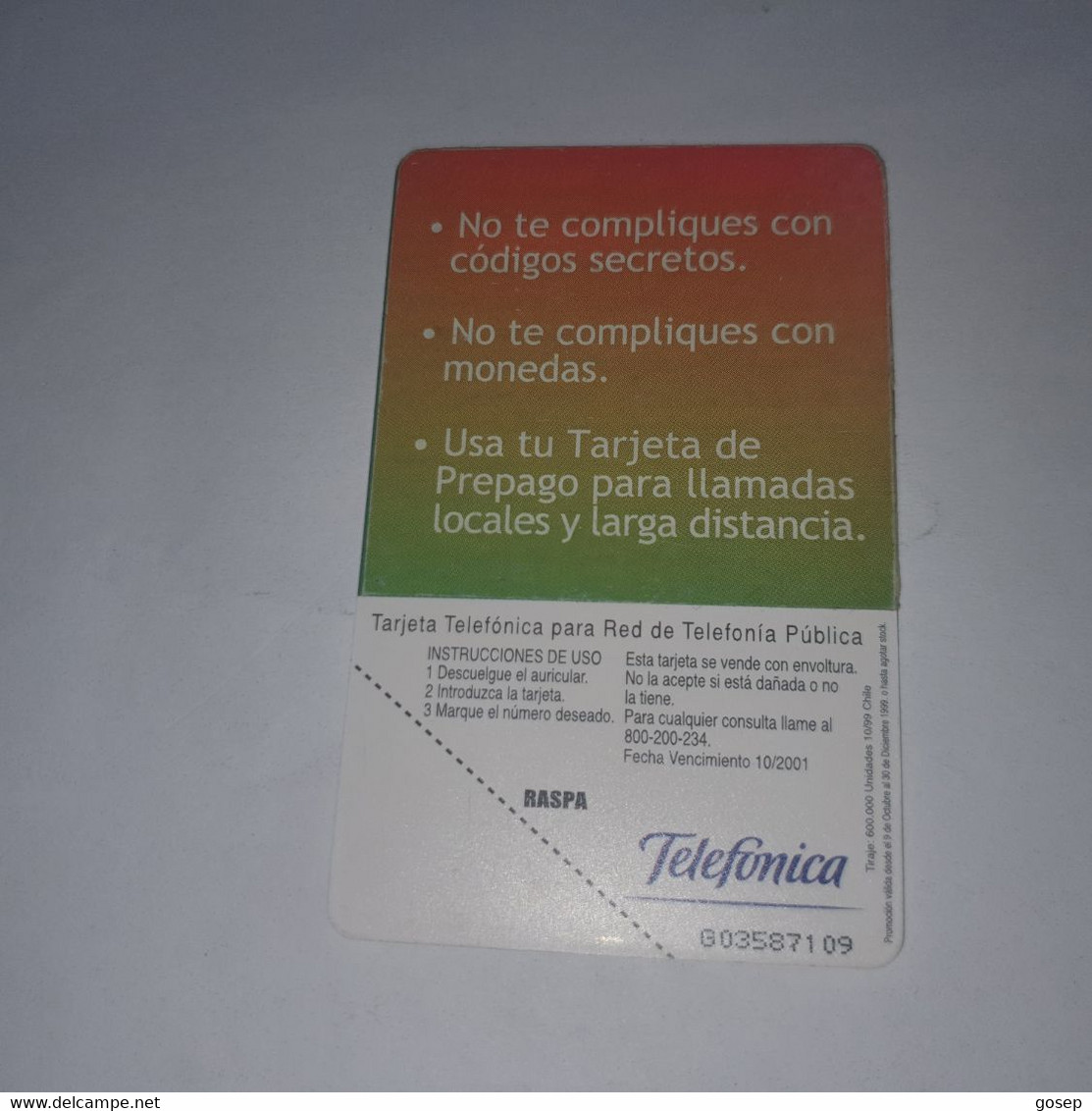 Chile-(cl-tlf-010)-usala Siempre-(88)-($2.000)-(G03587109)-(10/1999)-(600.000)-used Card+1card Prepiad Free - Chile