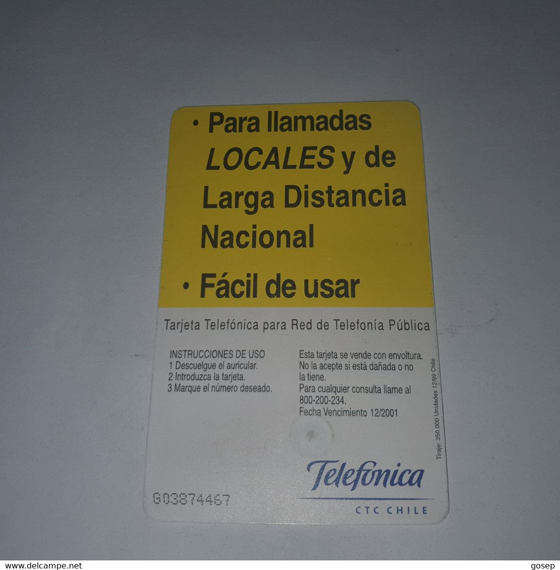 Chile-(cl-tlf-012)-promocion-(95)-($450)-(G03874467)-(12/1999)-(350.000)-used Card+1card Prepiad Free - Cile