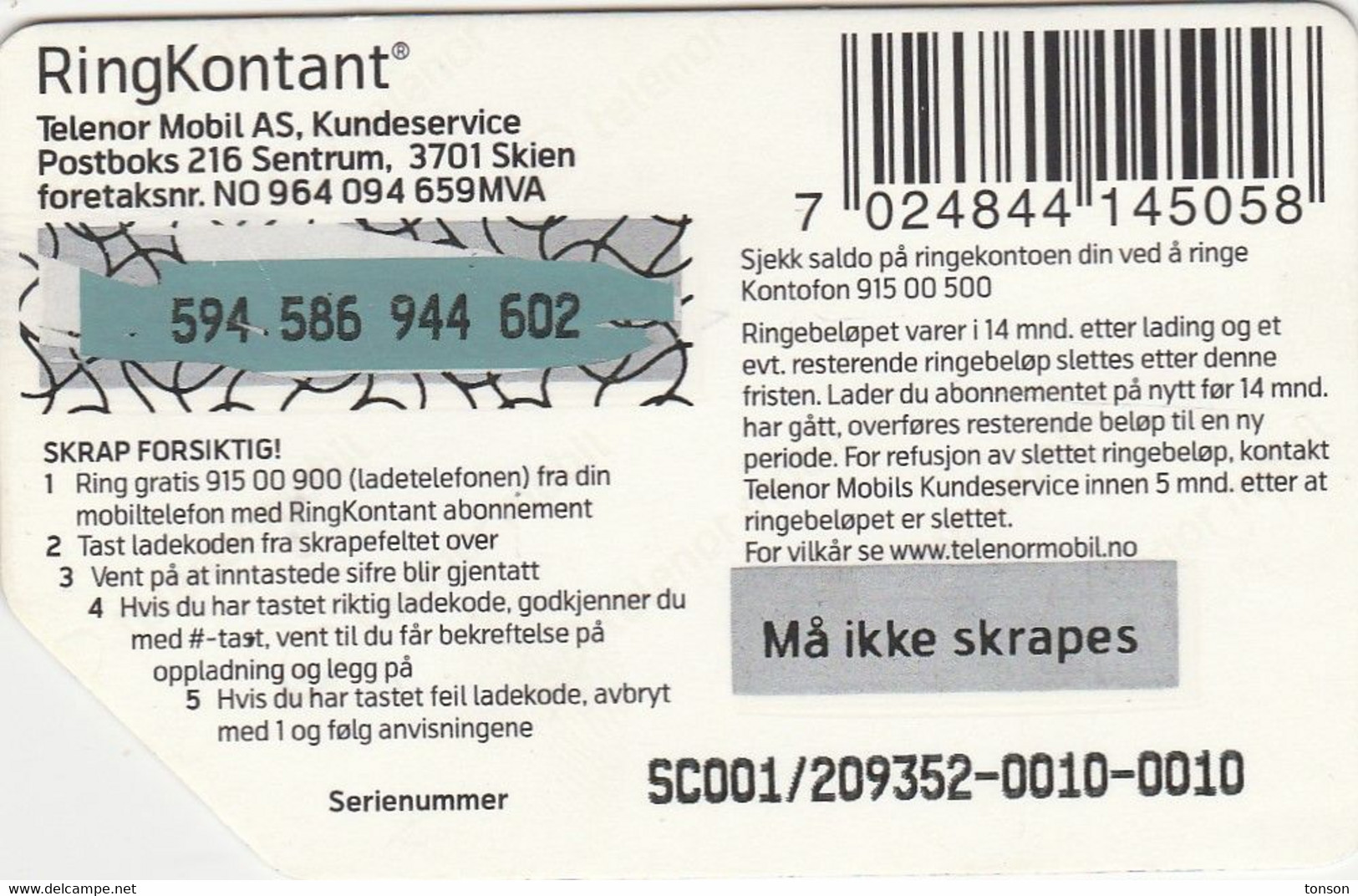 Norway, TEL-MOB-?, Telenor Mobil 150, Ring 1999, 2 Scans. - Noruega