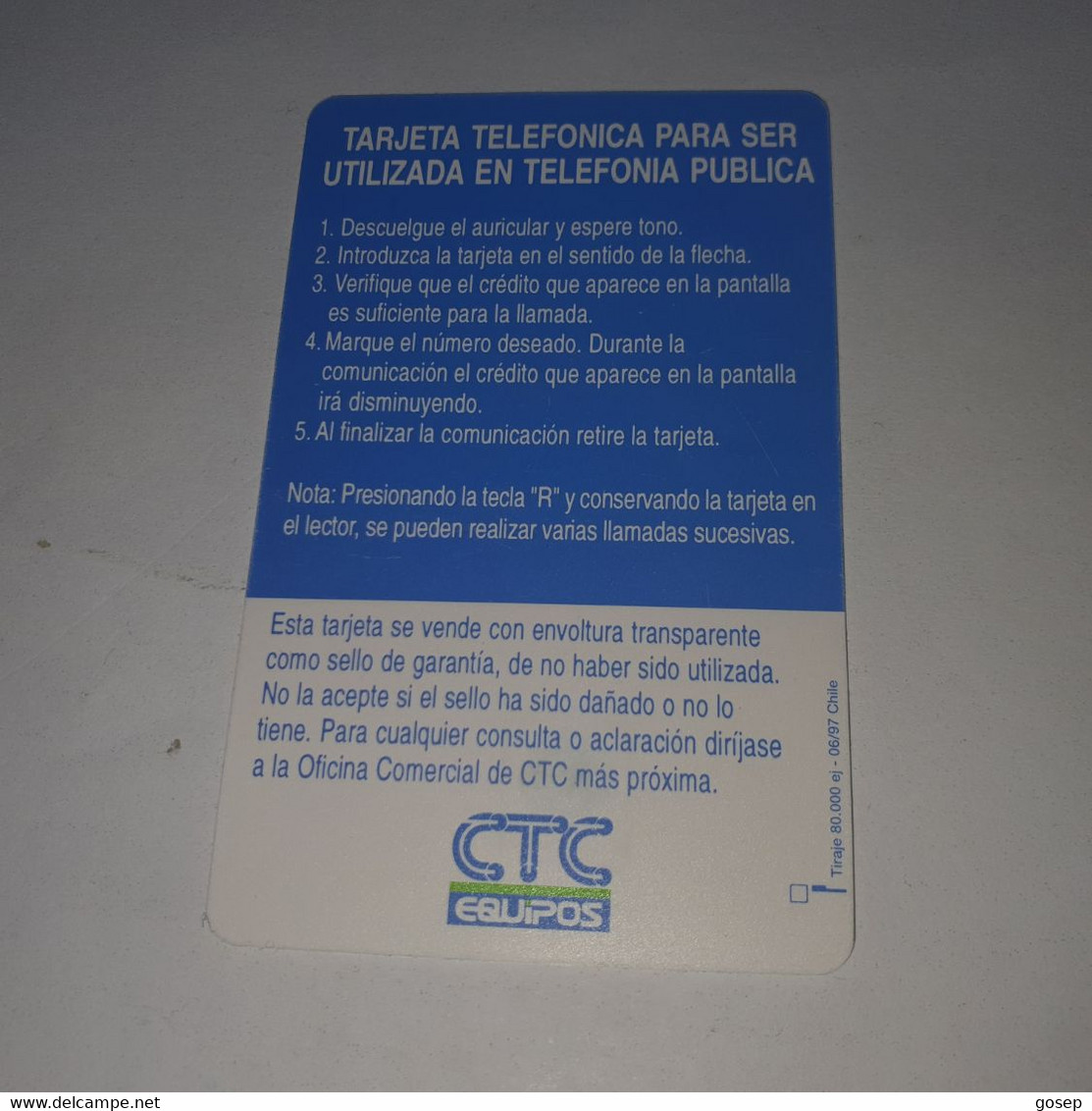 Chile-(cl-ctc-030)-children-(101)-($2.000)-(?)-(6/1997)-(80.000)-used Card+1card Prepiad Free - Chili