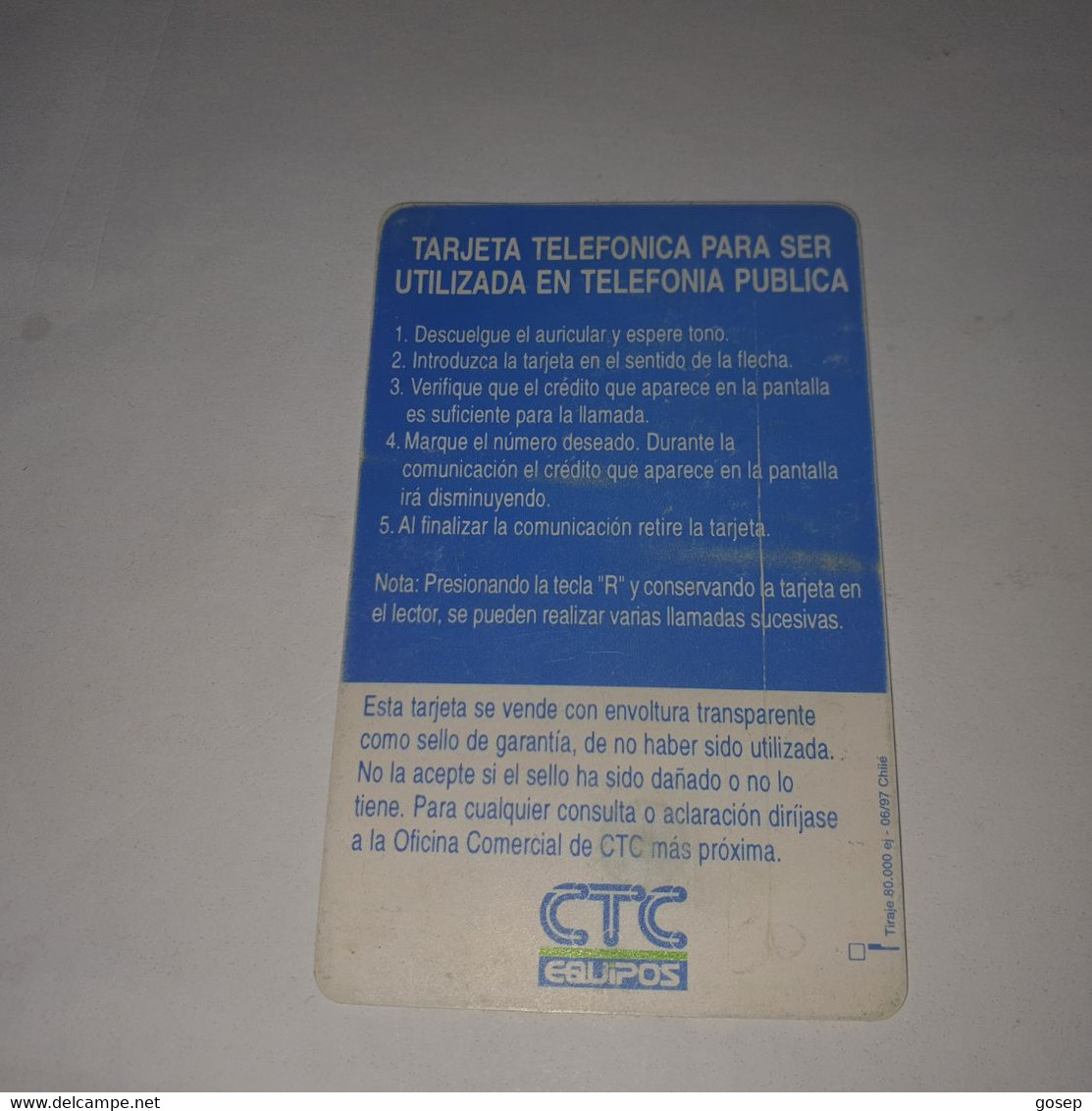 Chile-(cl-ctc-030)-children-(102)-($2.000)-(?)-(6/1997)-(80.000)-used Card+1card Prepiad Free - Chili