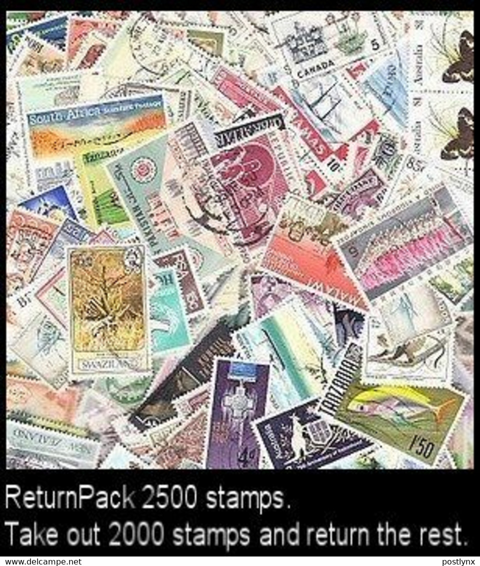 ReturnPack British Commonwealth 2500 STAMPS Off Paper Kiloware StampBag Take Out 2000 And Return The Rest. All For +€10 - Lots & Kiloware (min. 1000 Stück)