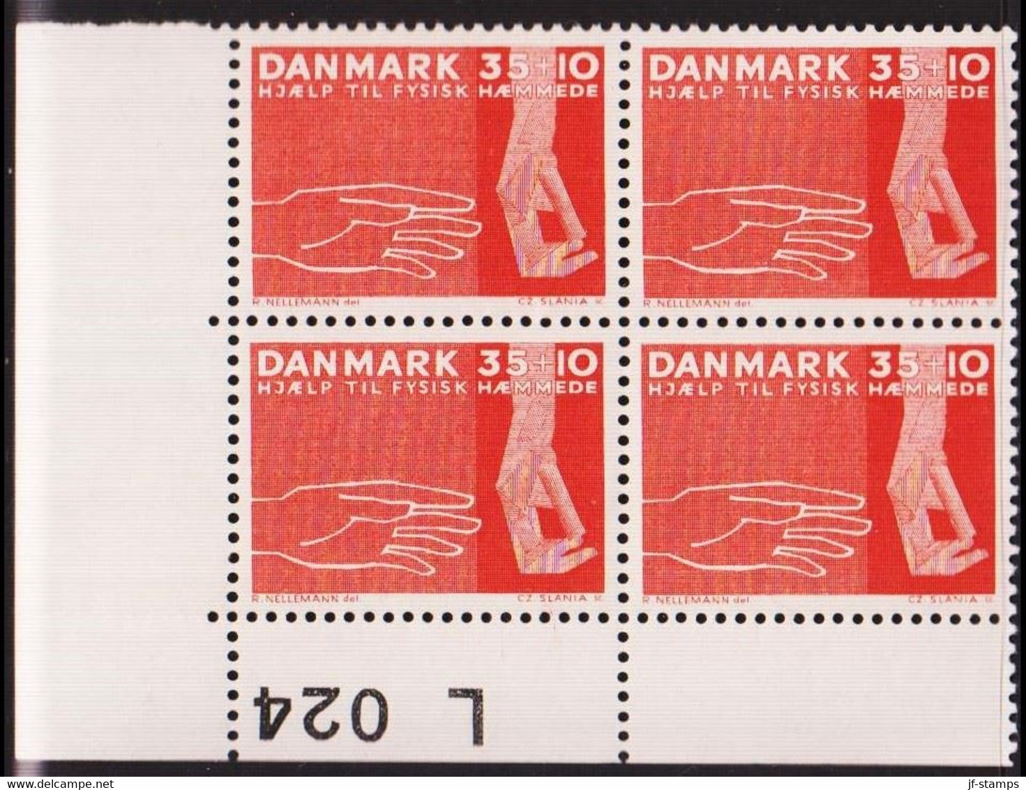 1963. DANMARK. HJÆLP TIL FYSISK HÆMMEDE 35 + 10 øre. 4-Block L 024. (Michel 415y) - JF415189 - Cartas & Documentos