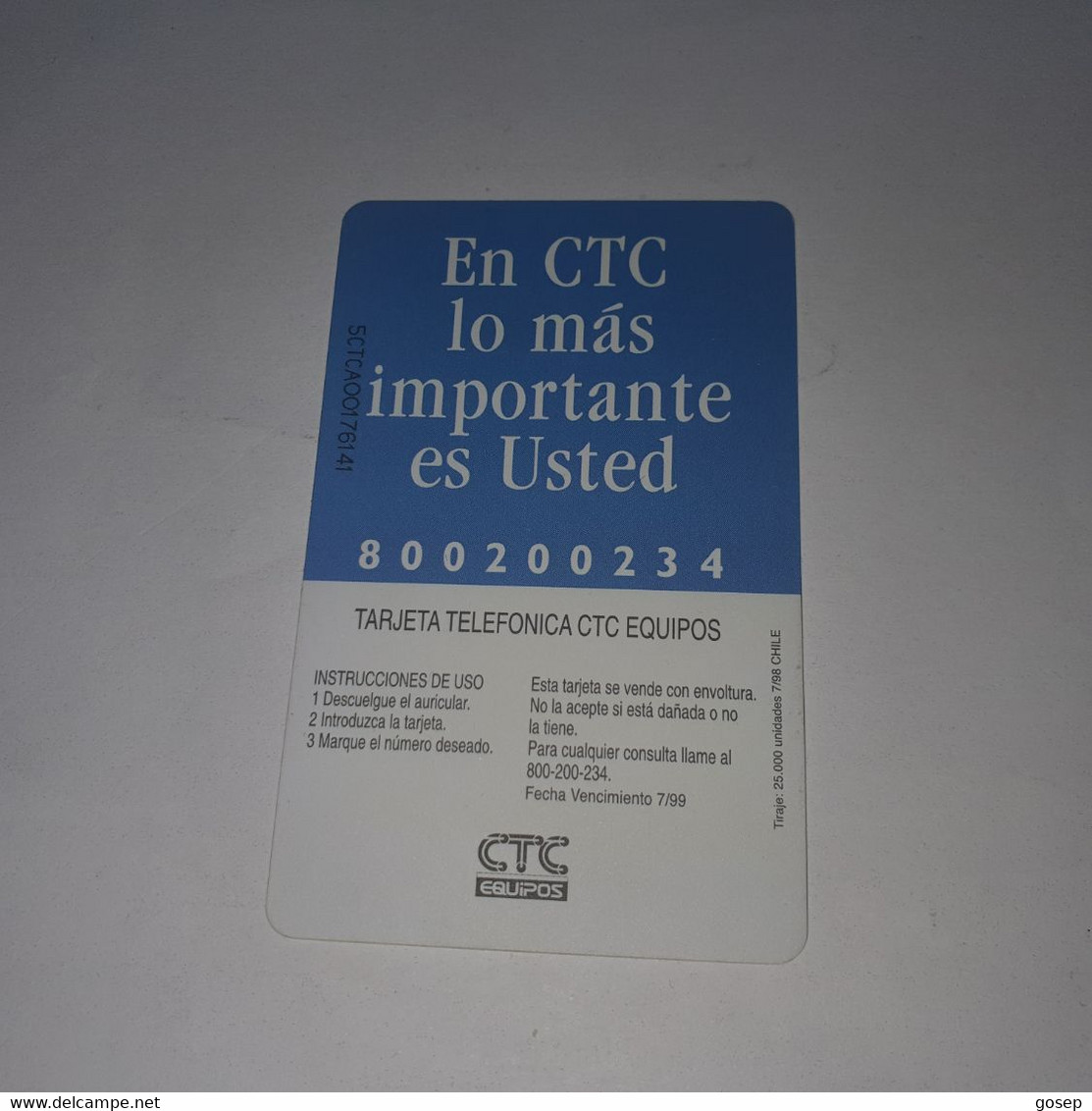 Chile-(cl-ctc-049)-angelmo2-(105)-($5.000)-(5CTCA00176141)-(7/1998)-(25.000)-used Card+1card Prepiad Free - Chili