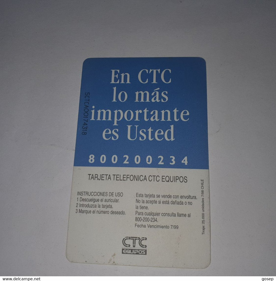Chile-(cl-ctc-049)-angelmo2-(106)-($5.000)-(5CTCA00174318)-(7/1998)-(25.000)-used Card+1card Prepiad Free - Chili