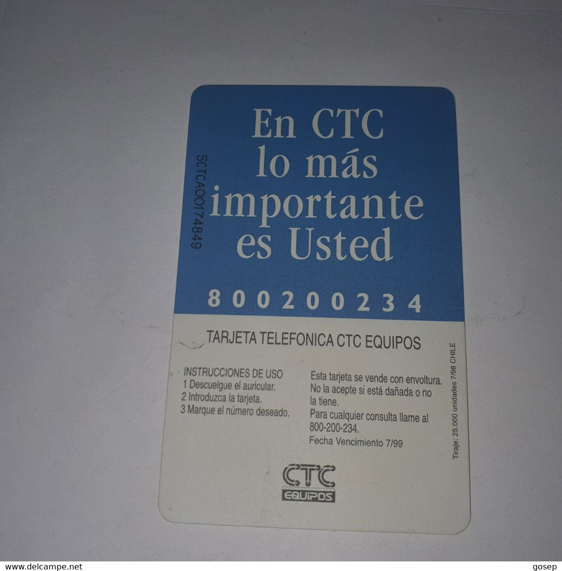 Chile-(cl-ctc-049)-angelmo2-(107)-($5.000)-(5CTCA00174849)-(7/1998)-(25.000)-used Card+1card Prepiad Free - Chile