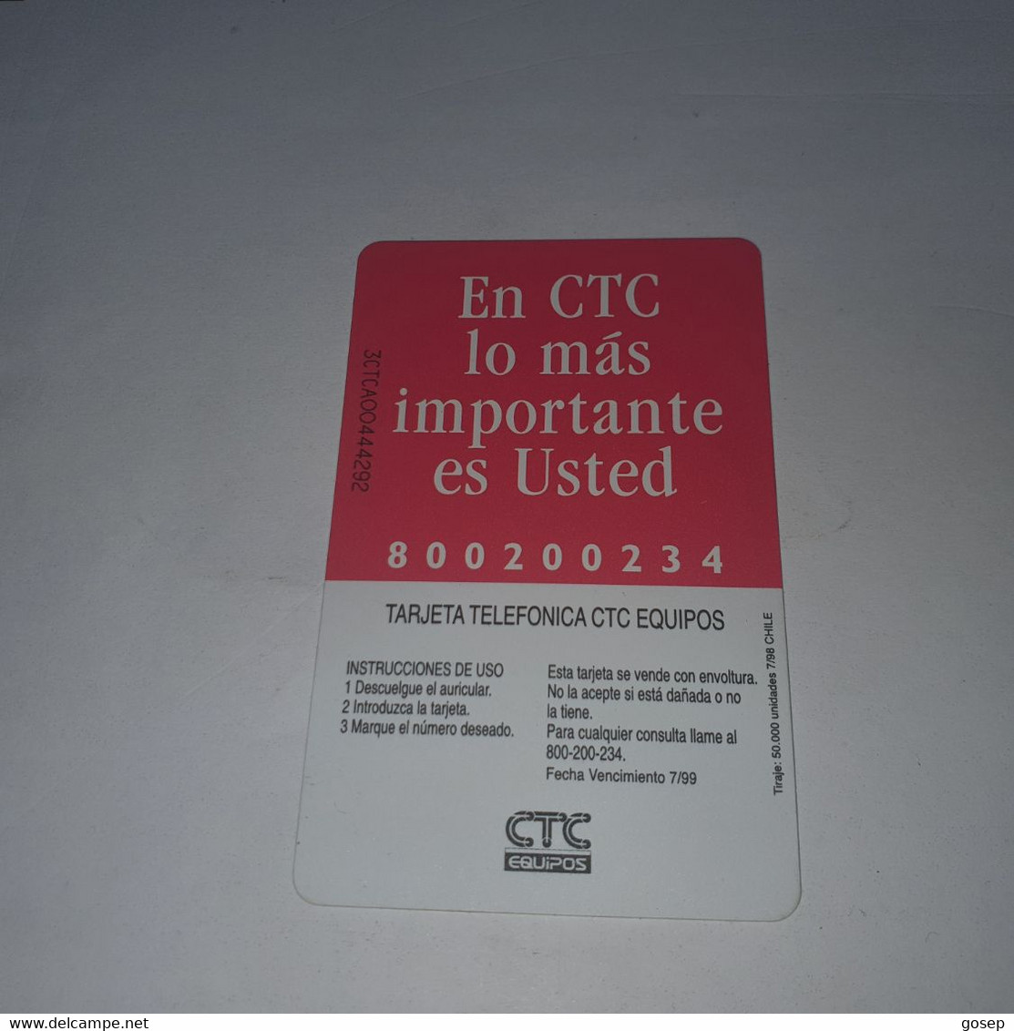 Chile-(cl-ctc-0047)-el Morro Arica2-(112)-($3.000)-(3CTCA00444292)-(7/1998)-(50.000)-used Card+1card Prepiad Free - Chili