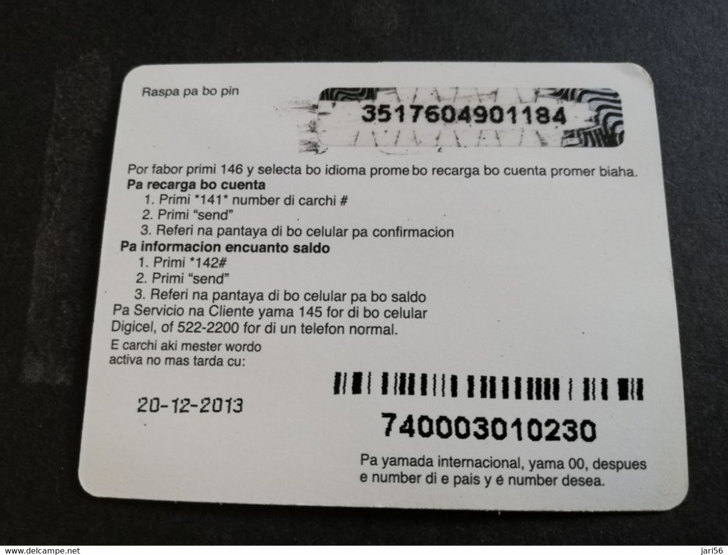 ARUBA PREPAID CARD FLEXCARD  DATE 20/12/2013  MAN ON PHONE                AFL10,-    Fine Used Card  **5013** - Aruba