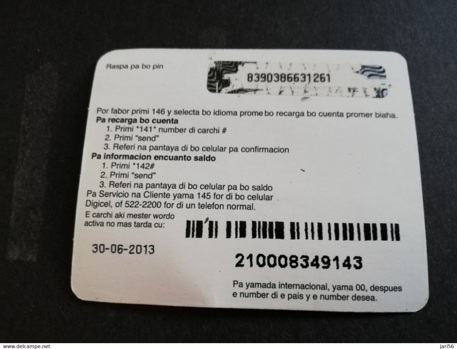 ARUBA PREPAID CARD FLEXCARD  DATE 30/06/2013  MAN ON HANDSTAND                AFL5,-    Fine Used Card  **5015** - Aruba