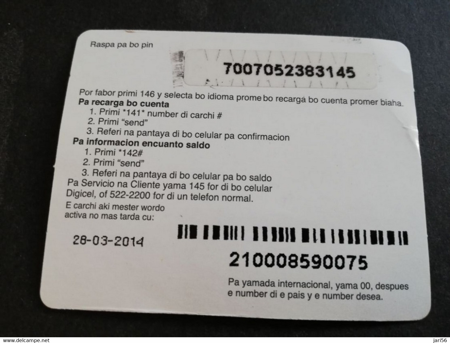 ARUBA PREPAID CARD FLEXCARD  DATE 28/03/2014  MAN ON HANDSTAND                AFL5,-    Fine Used Card  **5017** - Aruba