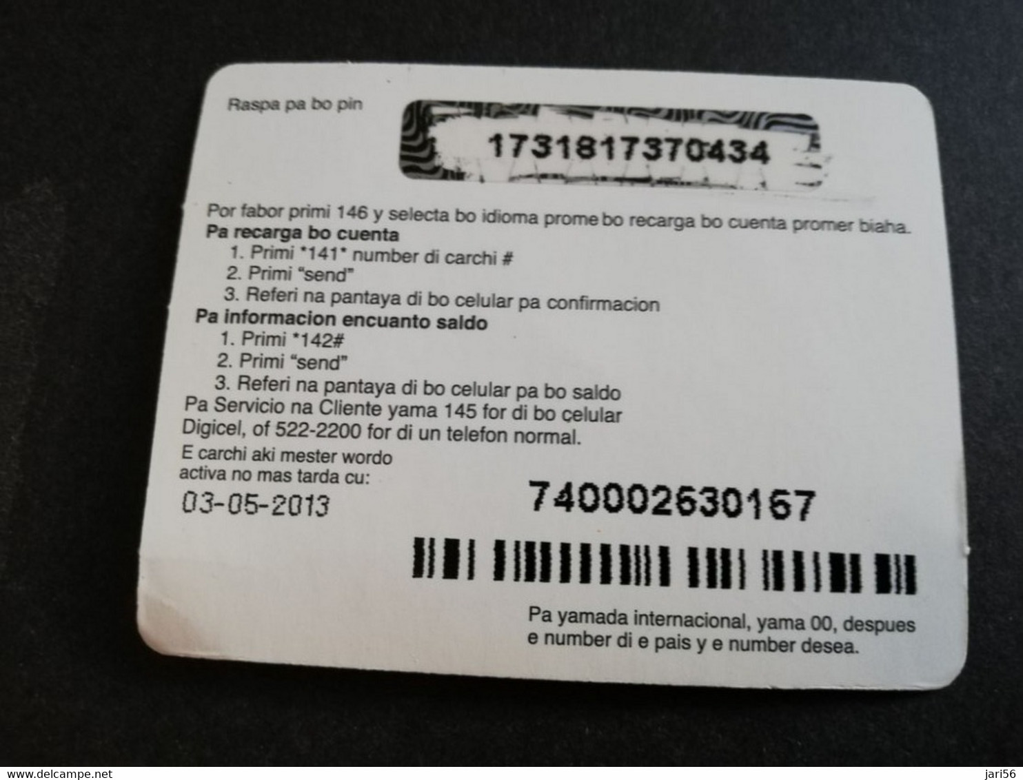 ARUBA PREPAID CARD FLEXCARD  DATE 03/05/2013   GEENIE IN A BOTTLE                AFL10 ,-    Fine Used Card  **5018** - Aruba