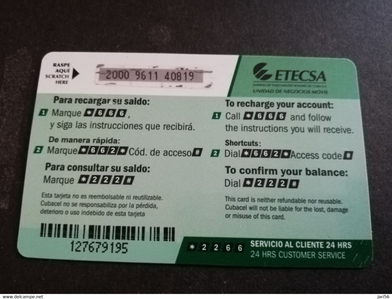 CUBA  10.00 CUC   ETECSA  PREPAID  CARD   CUBACELL /GSM   ** 5023** - Cuba