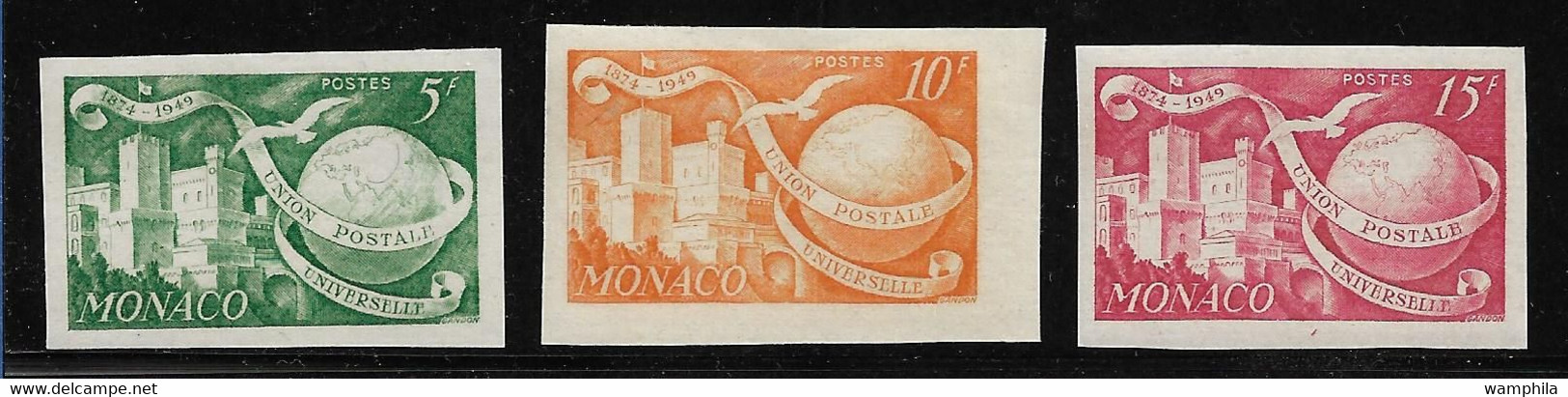 Monaco 1949/1950 Non Dentelé N°332/332A/333** 75° Anniversaire  De L' U.P.U Cote 40€ - Varietà