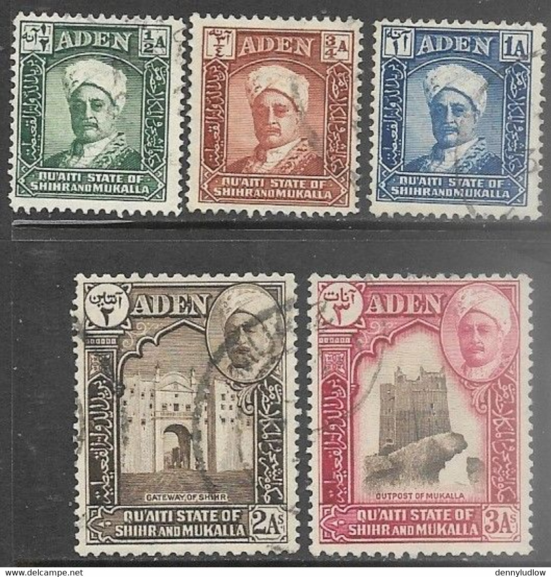 Aden   1942  Sc#1-3, 5, 7   5 Diff Used   2016 Scott Value $4.90 - Aden (1854-1963)