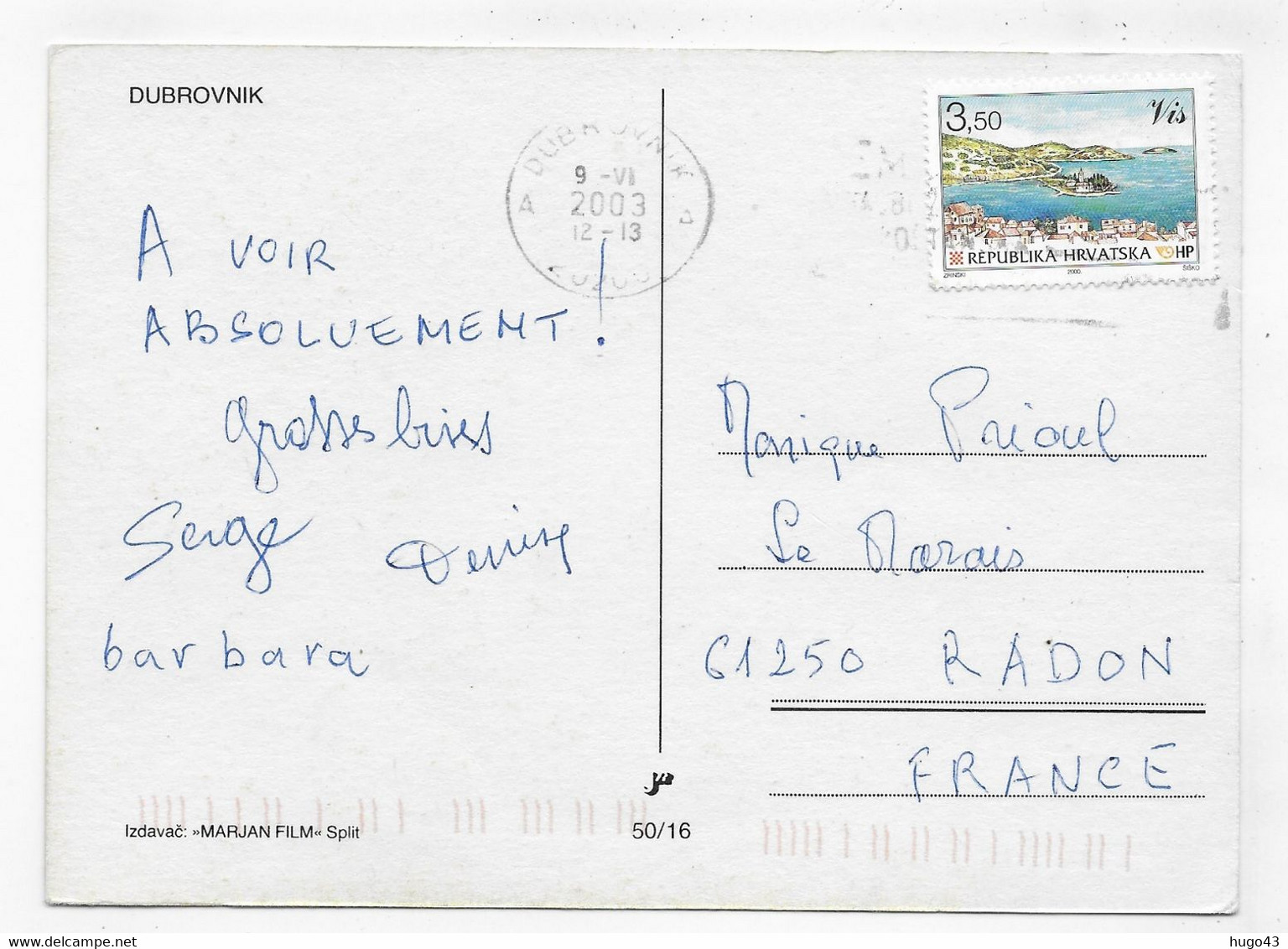 (RECTO / VERSO) DUBROVNIK - N° 50/16 - BEAU TIMBRE ET CACHET - CPM GF - Croatie