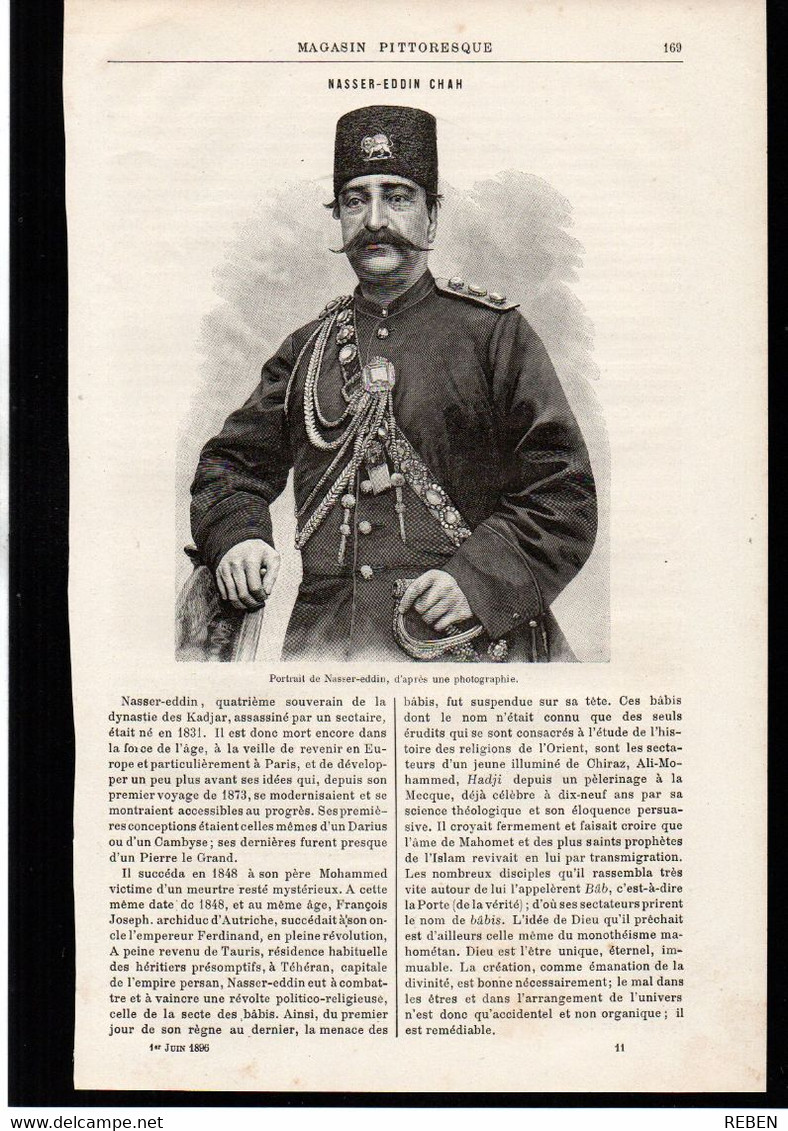 TURQUIE - Nasser-Eddin Chah -  Article Papier Coupure De Presse  - Année 1896 - Unclassified