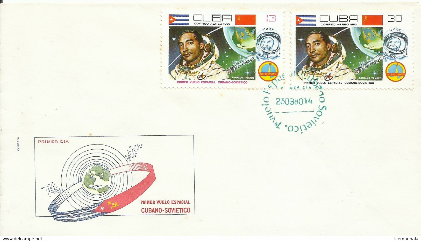 CUBA,  SOBRE CONMEMORATIVO    TEMA ESPACIAL, AÑO  1980 - South America