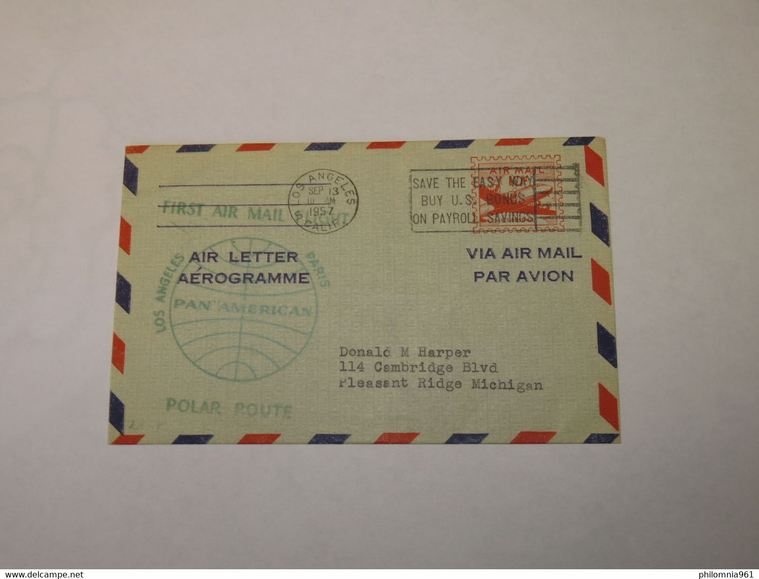 USA  First Flight Cover To France  Los Angeles - Paris 1957 - Otros & Sin Clasificación