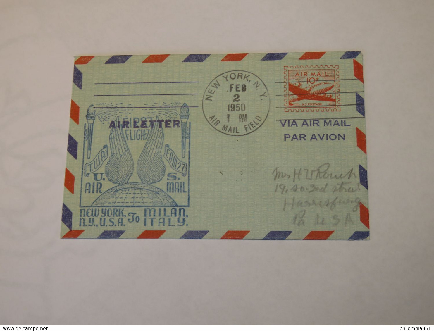 USA First Flight Cover To Italy New York - Milano 1950 - Otros & Sin Clasificación