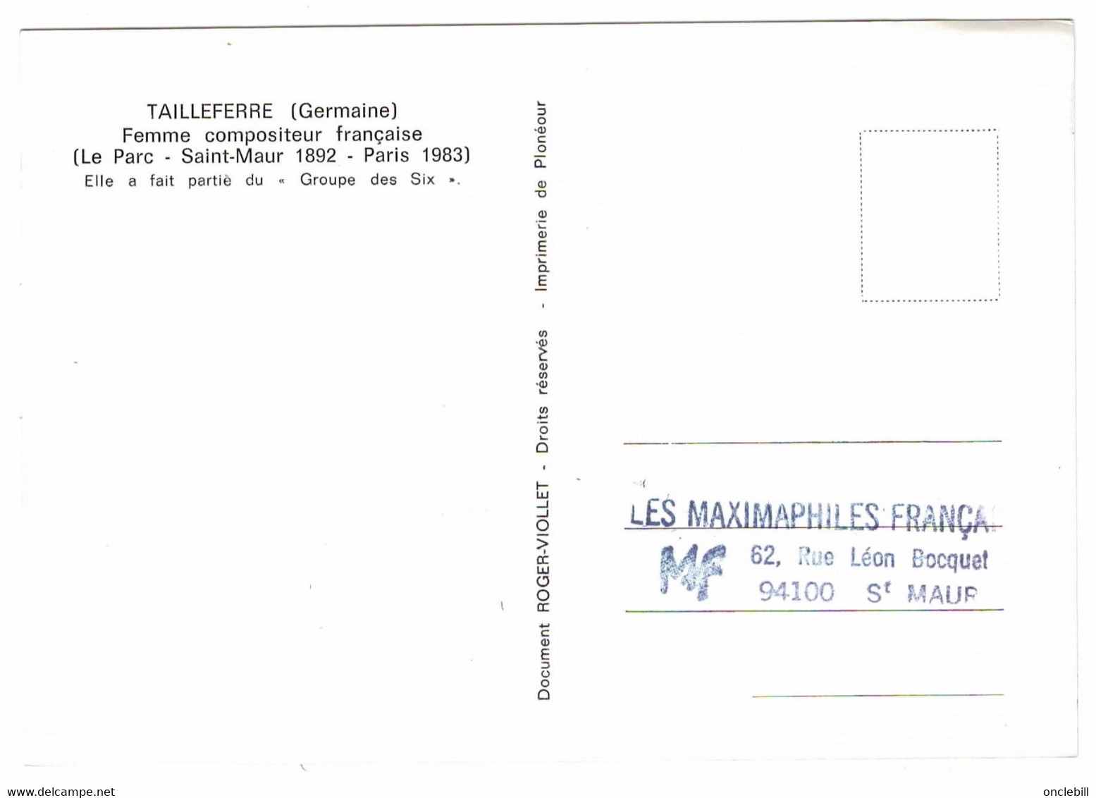 Germaine Taillefer Musicienne Maurepas Yvelines Carte Maximum 1992 état Superbe - Femmes Célèbres