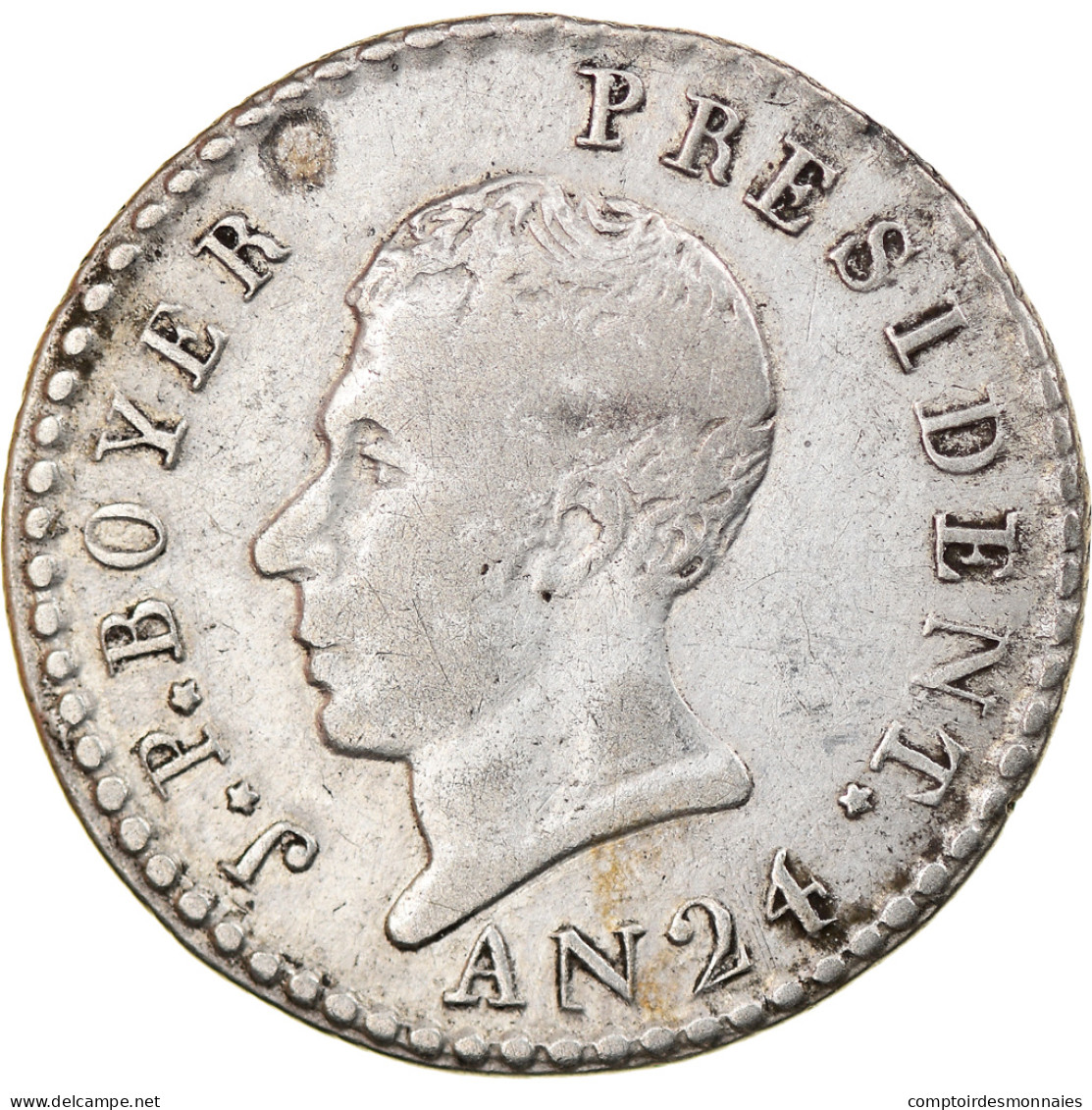 Monnaie, Haïti, Jean-Pierre Boyer, 25 Centimes, An 24 (1827), TTB, Argent - Haiti