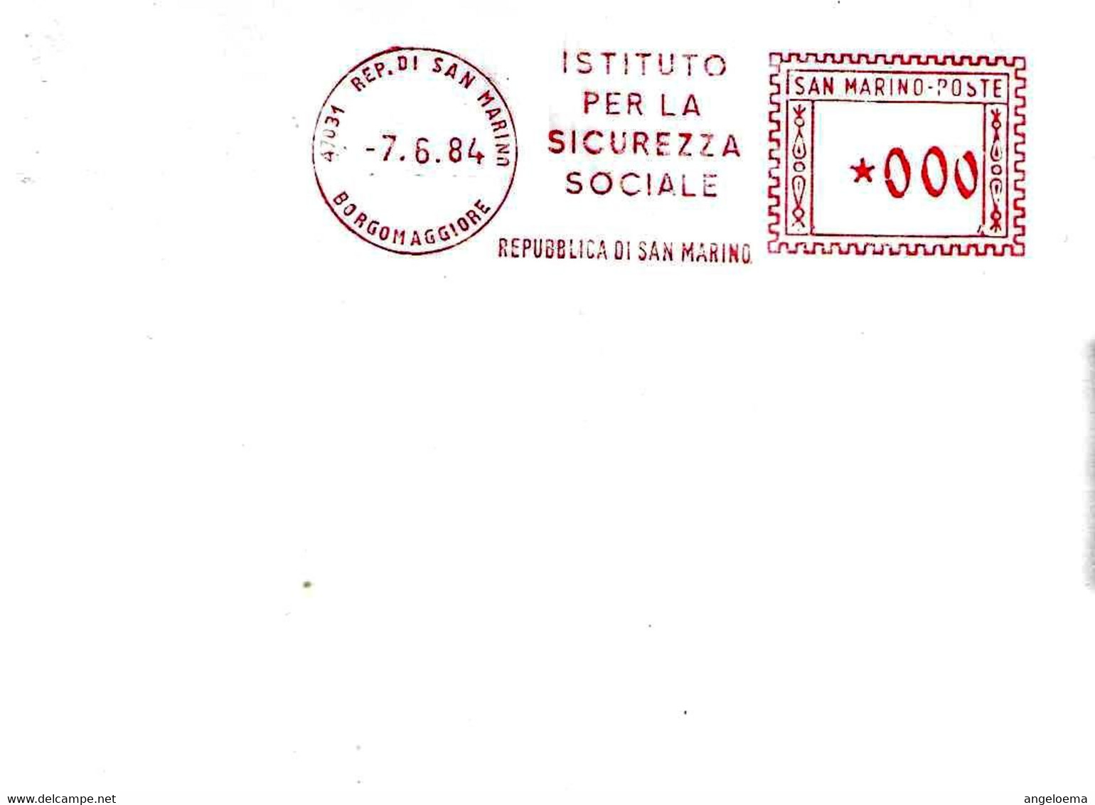 SAN MARINO - 1984 ISTITUTO SICUREZZA SOCIALE - Ema Red Meter Affrancatura Rossa Su Retro Cartoncino Viaggiato - 2053 - Cartas & Documentos