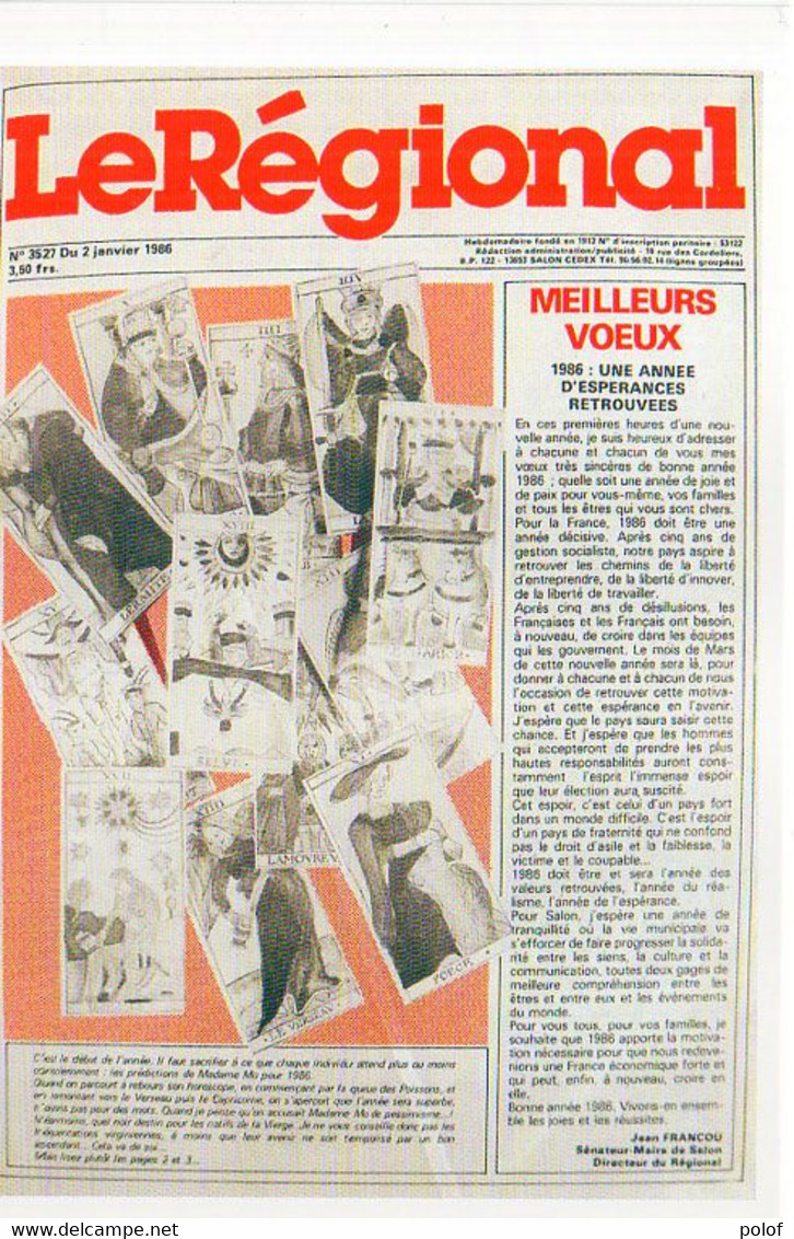 Le Régional - Meilleurs Voeux - 1986 - Cartes Tarot ..  ...   (121294) - Salon De Provence