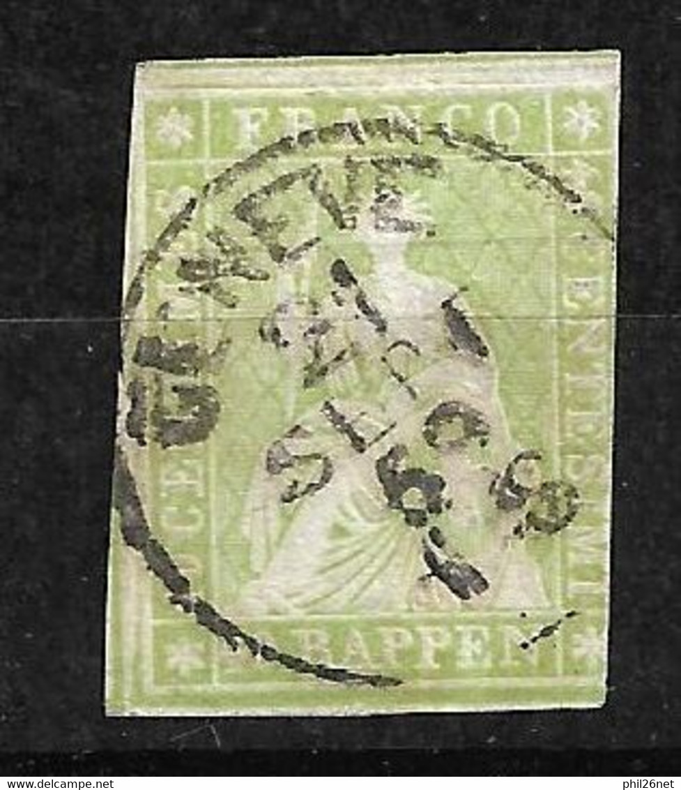 Suisse     N° 30b  Vert Clair Oblitéré   Genève  21 /09/1859     B/ TB     Voir Scans        - Used Stamps