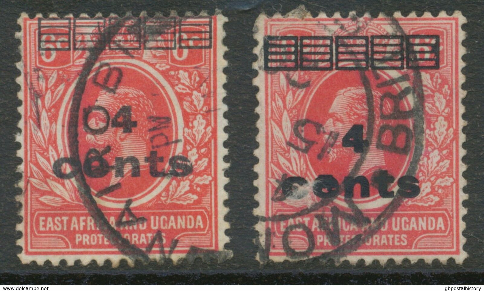 EAST AFRICA AND UGANDA PROTECTORATES 1919 George V 4 Cents On 6 C TWO VARIETIES - Kenya, Uganda & Tanganyika