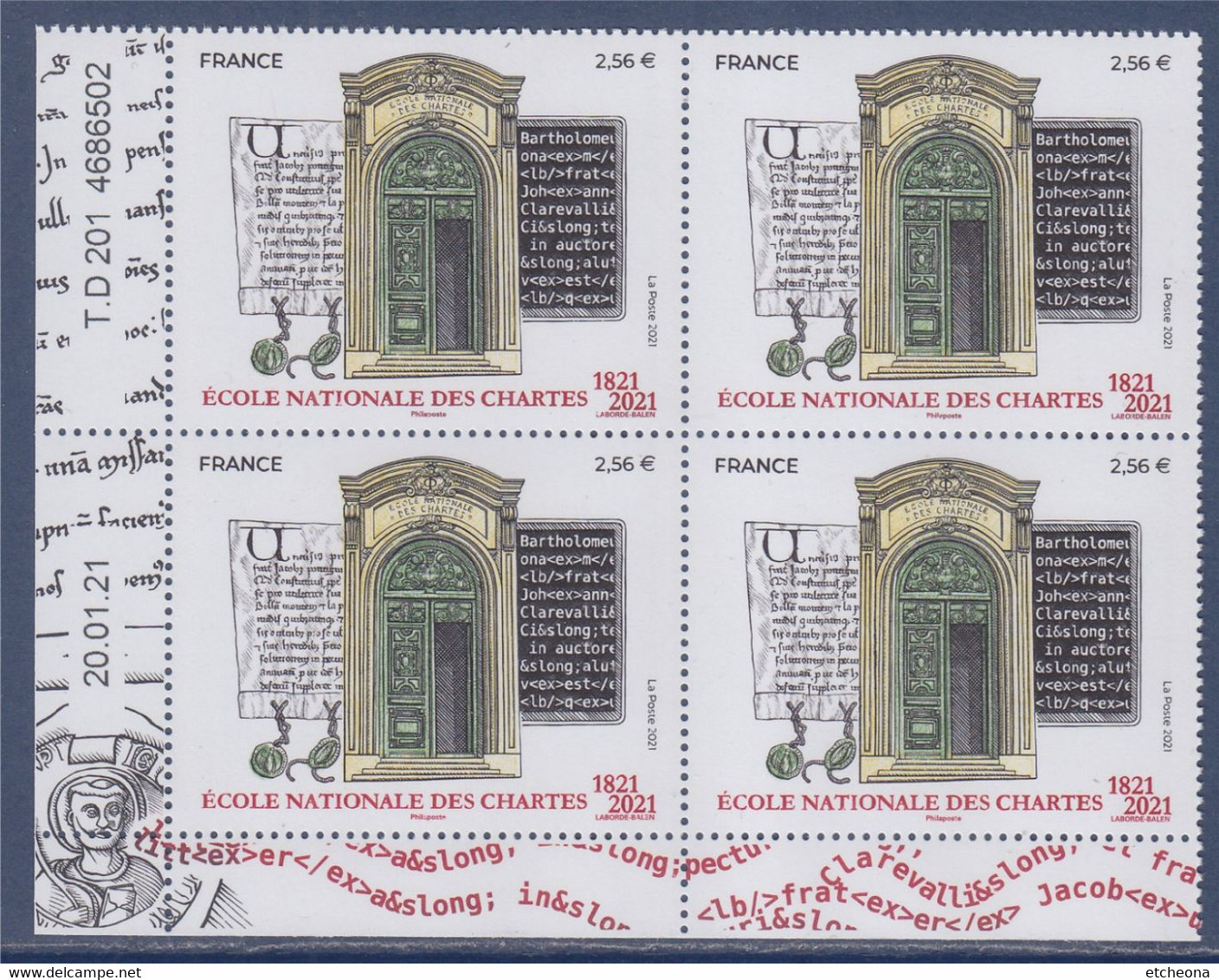 Ecole Nationale Des Chartes Coin Daté 4 Timbres 2.56€ Le 20.01.21 T.D 201 4686502 - 2010-2019