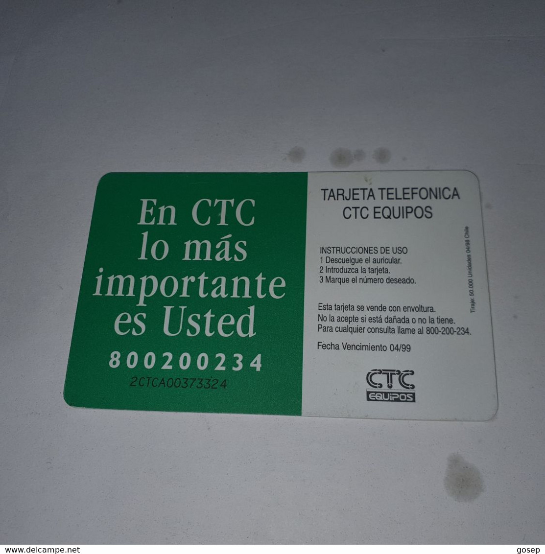 Chile-(cl-ctc-0044)-estero Marga2-(118)-($2.000)-(2CTCA00373324)-(4/1998)-(50.000)-used Card+1card Prepiad Free - Chili