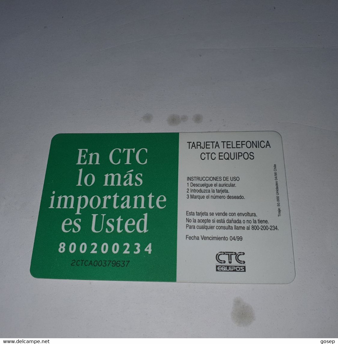 Chile-(cl-ctc-0044)-estero Marga2-(119)-($2.000)-(2CTCA00379637)-(4/1998)-(50.000)-used Card+1card Prepiad Free - Chili