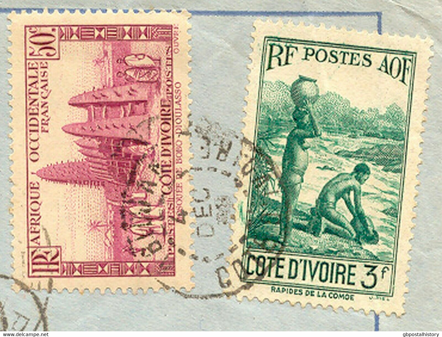 ELFENBEINKÜSTE 194? Pra.-Lupo-Brief M. K2 "ABIDJAN - CÔTE D'IVOIRE", Zensur-K1 - Covers & Documents