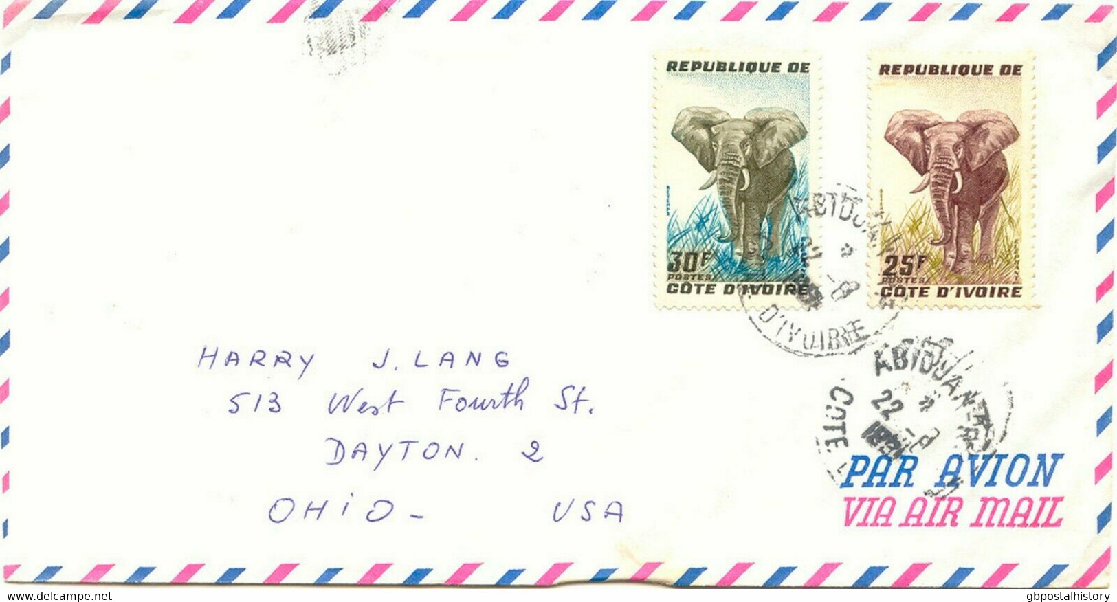 ELFENBEINKÜSTE 1962 Elefanten 25 F Und 30 F Auf Pra.-Luftpostbrief Nach USA - Côte D'Ivoire (1960-...)