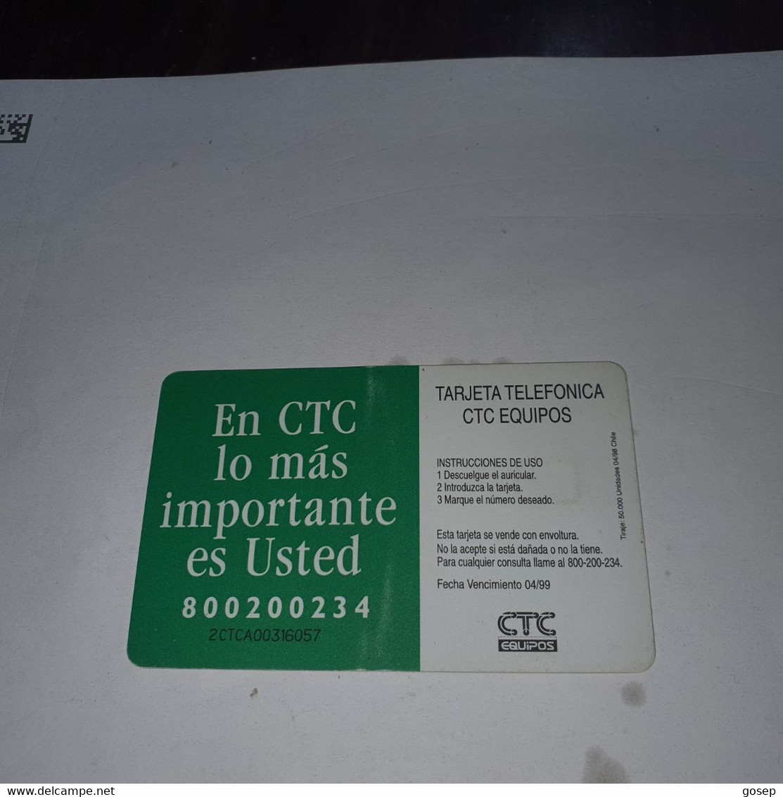Chile-(cl-ctc-0044)-estero Marga2-(120)-($2.000)-(2CTCA00316057)-(4/1998)-(50.000)-used Card+1card Prepiad Free - Chili