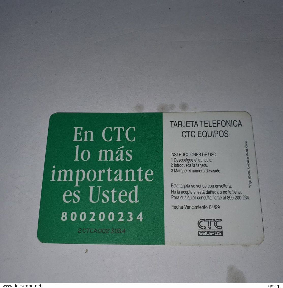 Chile-(cl-ctc-0044)-estero Marga2-(121)-($2.000)-(2CTCA00231134)-(4/1998)-(50.000)look Out -used Card+1card Prepiad Free - Chile