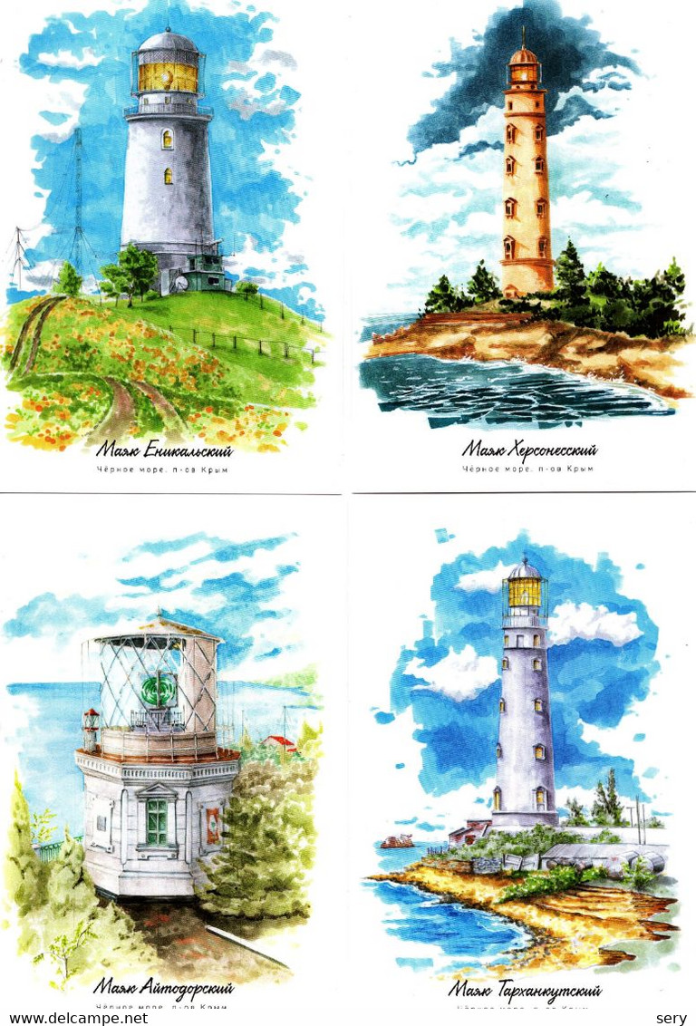 Russia 2021 Set 12 Cards + Map Of Lighthouses Of The Crimean Peninsula + Sticker Pack - Other & Unclassified