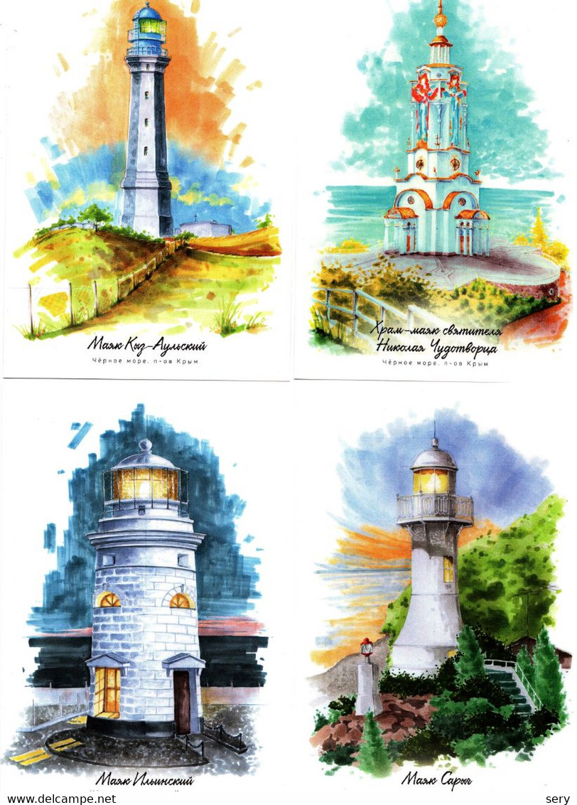 Russia 2021 Set 12 Cards + Map Of Lighthouses Of The Crimean Peninsula + Sticker Pack - Other & Unclassified